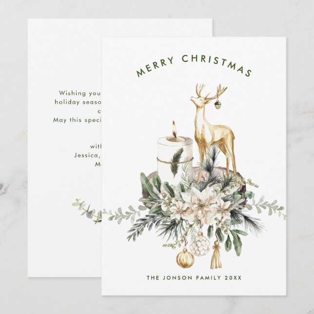 Neutral Minimalist Boho Christmas Composition Holiday Card (Front/Back)