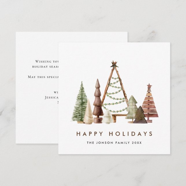 Neutral Minimalist Boho Christmas Composition Holiday Card (Front/Back)