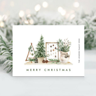 Neutral Minimalist Boho Christmas Composition Holiday Card