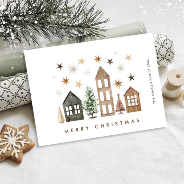 Neutral Minimalist Boho Christmas Composition Holiday Card (Creator Uploaded)