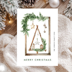 Neutral Minimalist Boho Christmas Composition Holiday Card