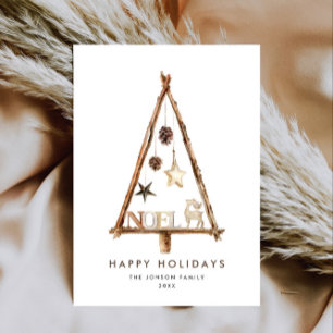 Neutral Minimalist Boho Christmas Composition Holiday Card