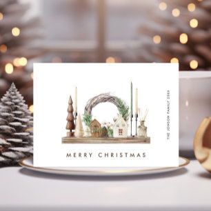 Neutral Minimalist Boho Christmas Composition Holiday Card