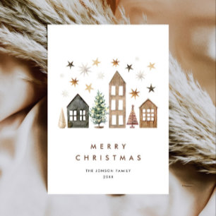 Neutral Minimalist Boho Christmas Composition Holiday Card