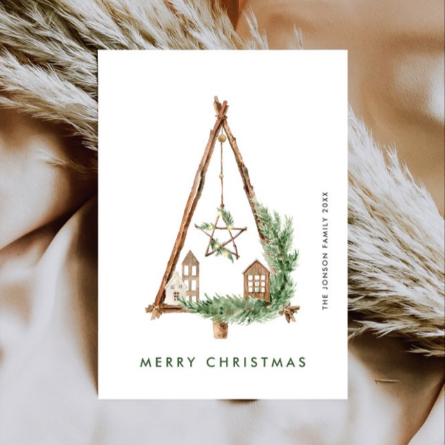 Neutral Minimalist Boho Christmas Composition Holiday Card (Creator Uploaded)