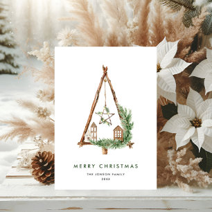 Neutral Minimalist Boho Christmas Composition Holiday Card