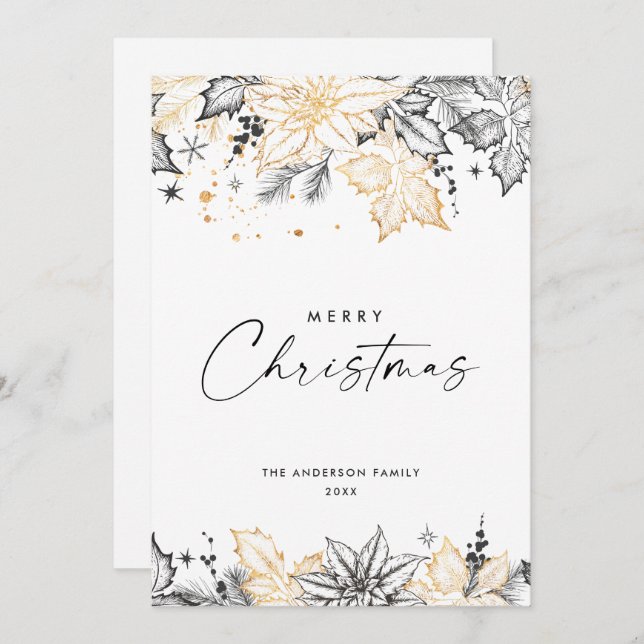 Neutral Minimalist Boho Christmas Composition Holiday Card (Front/Back)