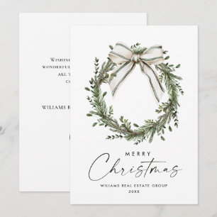 Neutral Minimalist Boho Christmas Wreath Corporate Holiday Card