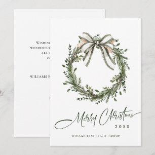 Neutral Minimalist Boho Christmas Wreath Corporate Holiday Card