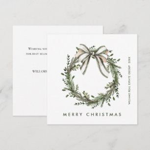 Neutral Minimalist Boho Christmas Wreath Corporate Holiday Card