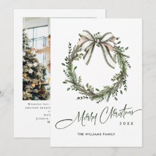 Neutral Minimalist Boho Christmas Wreath Photo Holiday Card