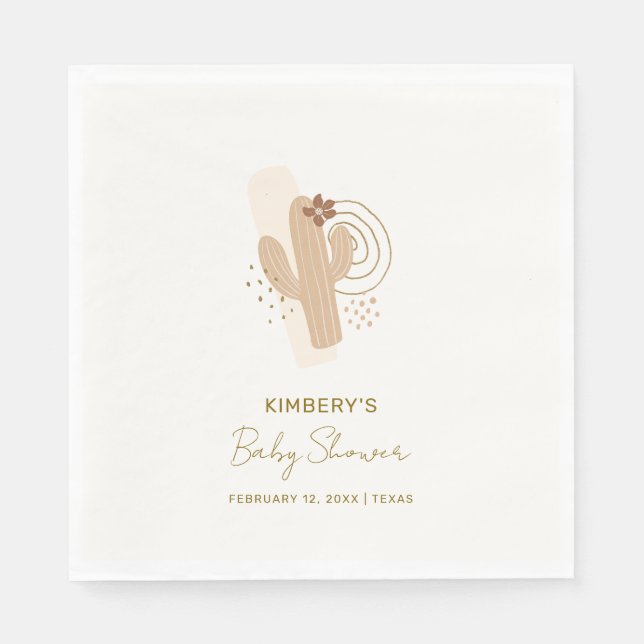 Neutral Minimalist Boho Desert Cactus Baby Shower Napkin (Front)