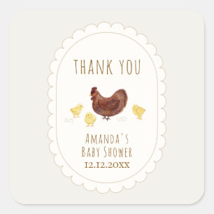 Neutral Minimalist Boho Farm Chicken Baby Shower Square Sticker