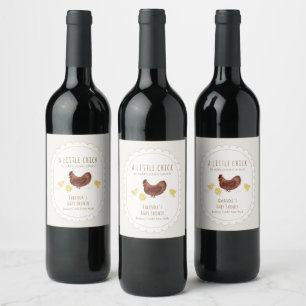 Neutral Minimalist Boho Farm Chicken Baby Shower Wine Label