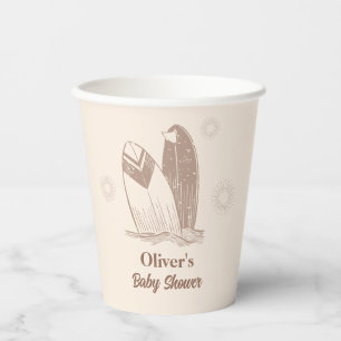 Neutral Minimalist Boho Surfboard Baby Shower Paper Cups