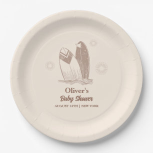Neutral Minimalist Boho Surfboard Baby Shower  Paper Plate