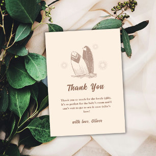 Neutral Minimalist Boho Surfboard Baby Shower  Thank You Card