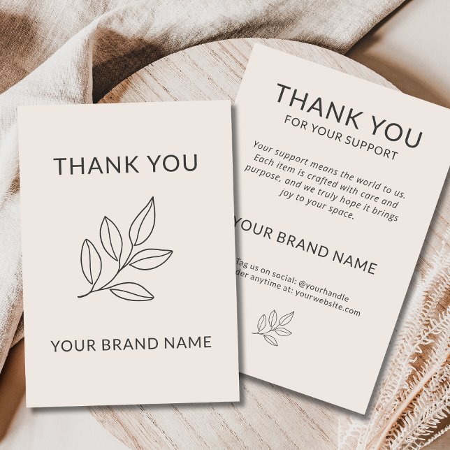 Neutral Minimalist Botanical Business Handcrafted Thank You Card (Creator Uploaded)