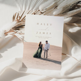 Neutral Minimalist Chic Script Photo Wedding Invit Invitation