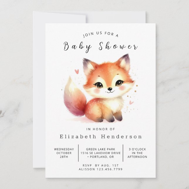 Neutral Minimalist Fox Baby Shower  Invitation (Front)