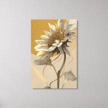 Neutral Minimalist Line Art Sunflower