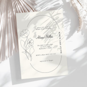 Neutral Minimalist Line Flower Bridal Shower Invi Invitation