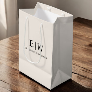Neutral Minimalist Modern Monogram Elegant Medium Gift Bag