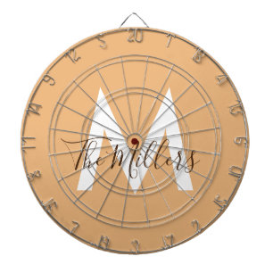 Neutral Minimalist modern orange monogram Dartboard