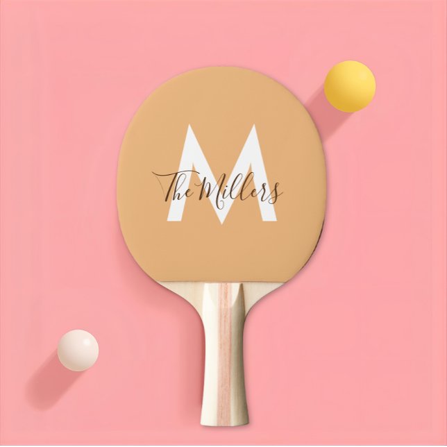  Neutral Minimalist modern orange monogram  Ping Pong Paddle (Creator Uploaded)
