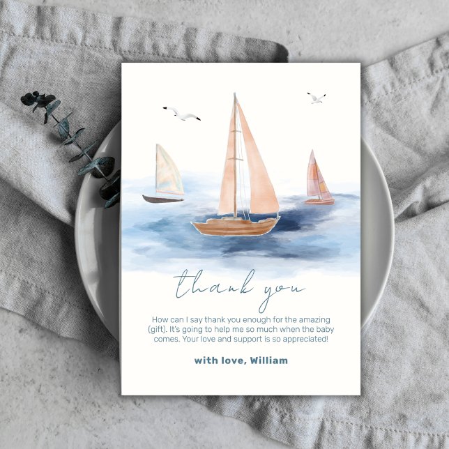 Neutral Minimalist Nautical Sailboat Baby Shower Thank You Card (Neutral Minimalist Nautical Sailboat Baby Shower Thank You Card)