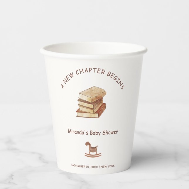 Neutral Minimalist New Chapter Book Baby Shower Paper Cups (Front)