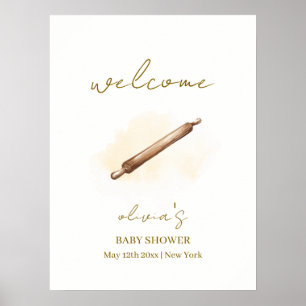 Neutral Minimalist Pastry Chef Baby Shower Welcome Poster