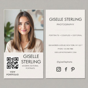 Neutral Minimalist Photographer Photo QR Code  Business Card