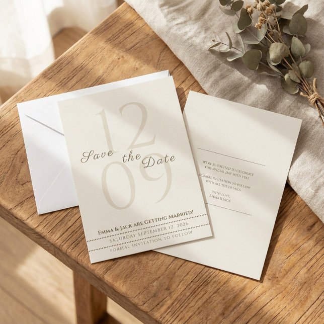 Neutral Minimalist Script Names & Big Date Save The Date (Neutral Minimalist Script Names & Big Date Save The Date.)