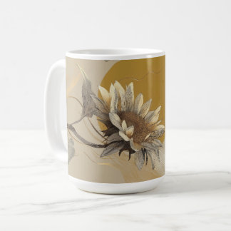Neutral Minimalist Sunflower Outline Coffee Mug
