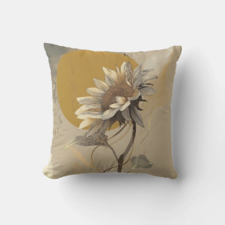 Neutral Minimalist Sunflower Outline Cushion