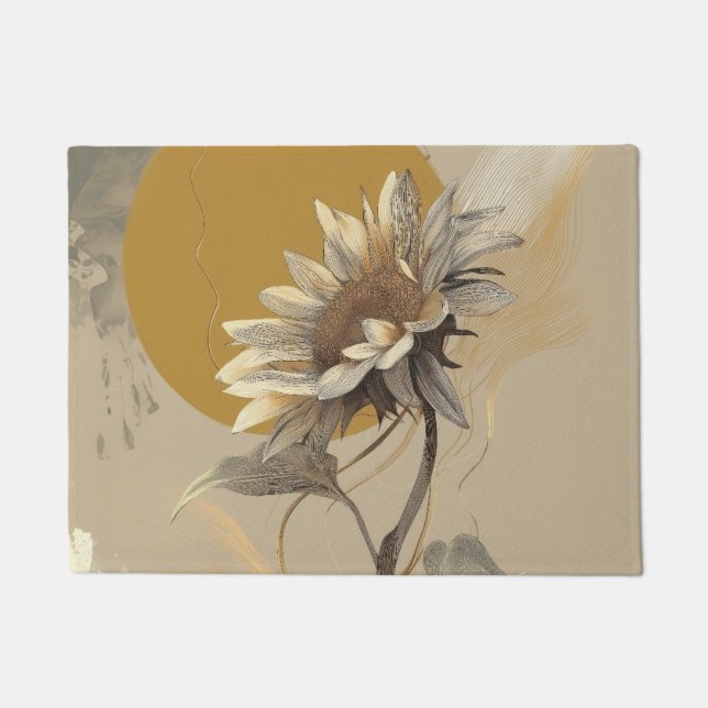 Neutral Minimalist Sunflower Outline Doormat (Front)
