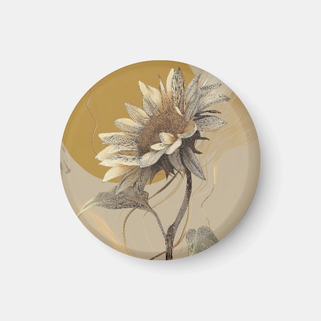 Neutral Minimalist Sunflower Outline Magnet (Front)