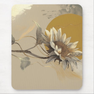 Neutral Minimalist Sunflower Outline Mouse Pad