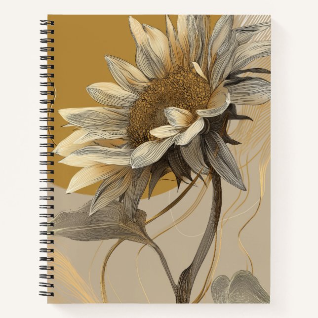Neutral Minimalist Sunflower Outline Notebook (Front)