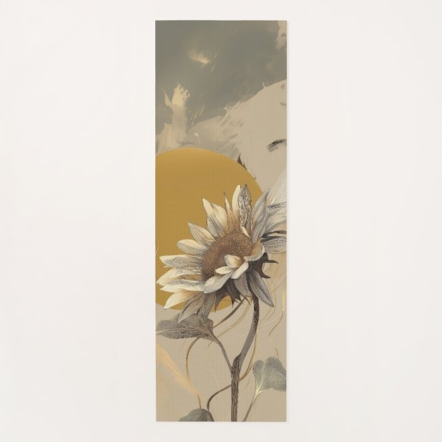 Neutral Minimalist Sunflower Outline Yoga Mat (Front)