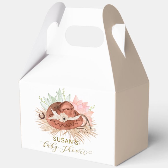 Neutral Modern Boho Cactus Cowboy Hat Baby Shower  Favour Box (Front)