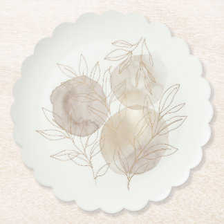 Neutral Modern Botanical Abstract Foil Paper Coaster