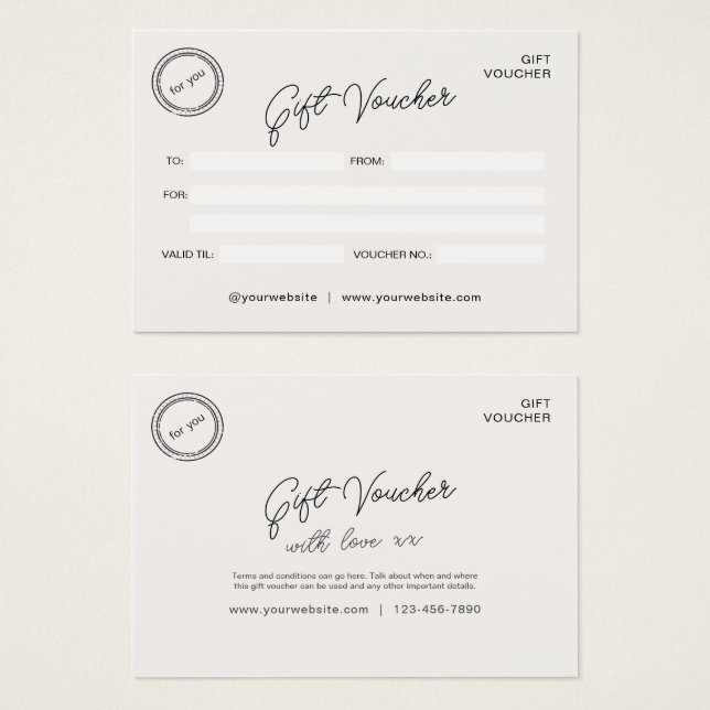 Neutral Modern Business Voucher Gift Certificate (Front & Back)