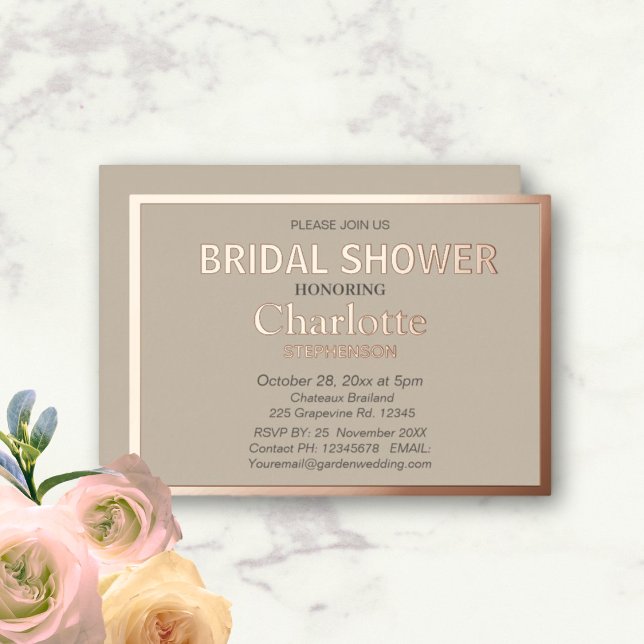 Neutral Modern  Classic Bridal Shower Rose Gold  (Creator Uploaded)