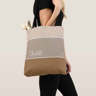 Neutral Modern Colour Block Stripes Personalised Tote Bag