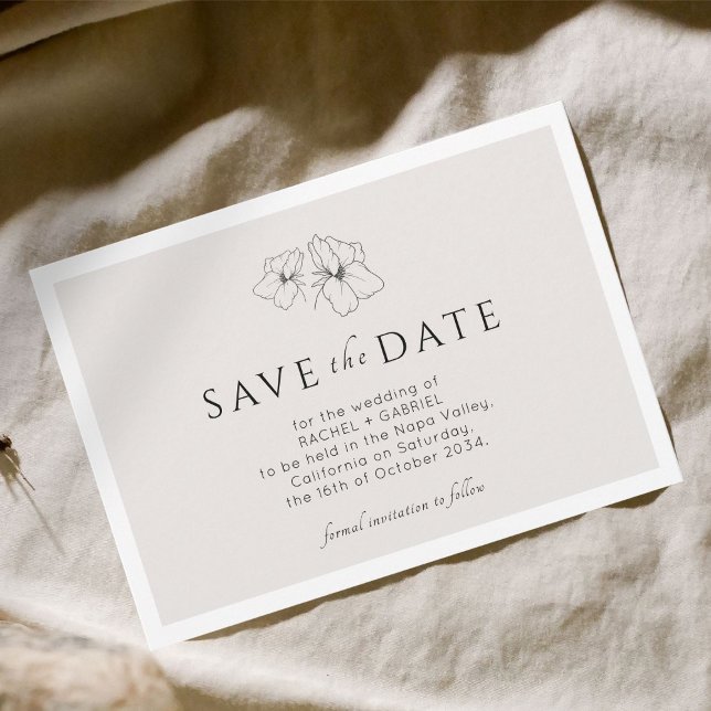 Neutral | Modern Gold Floral Flat Save The Date  (Creator Uploaded)