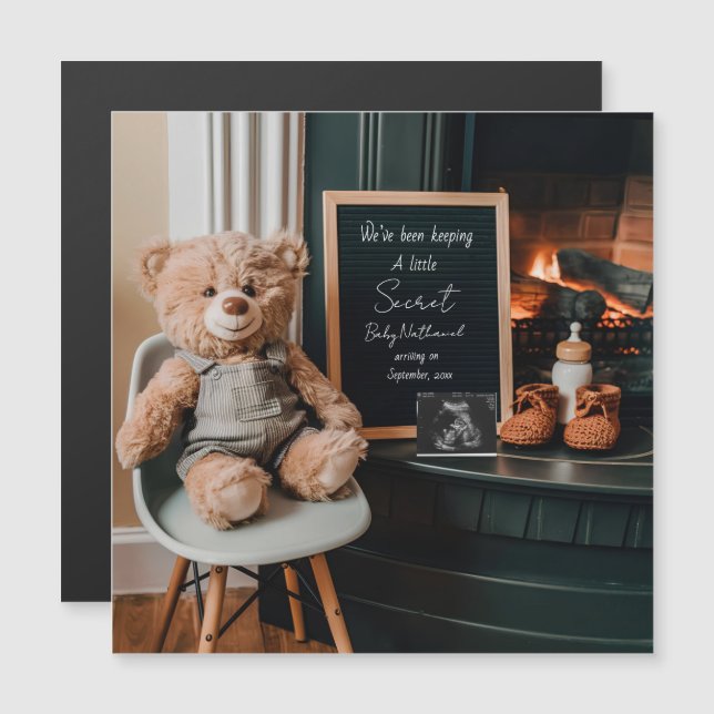 Neutral modern minimal pregnancy announcement card (Front/Back)