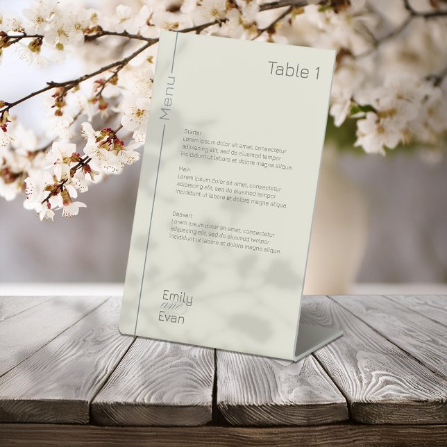Neutral Modern Minimalist Wedding Menu Pedestal Sign (Creator Uploaded)