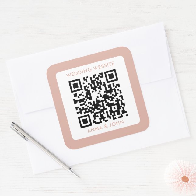 neutral modern minimalist wedding qr code square sticker (Envelope)